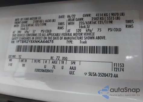 2022 Ford Transit-250 from USA, damaged, VIN 1FTBR2Y8XNKA64675